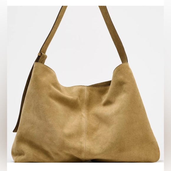 Zara-Tan real Suede oversized Shoulder/Crossbody Bag- Brand New - Picture 1 of 8